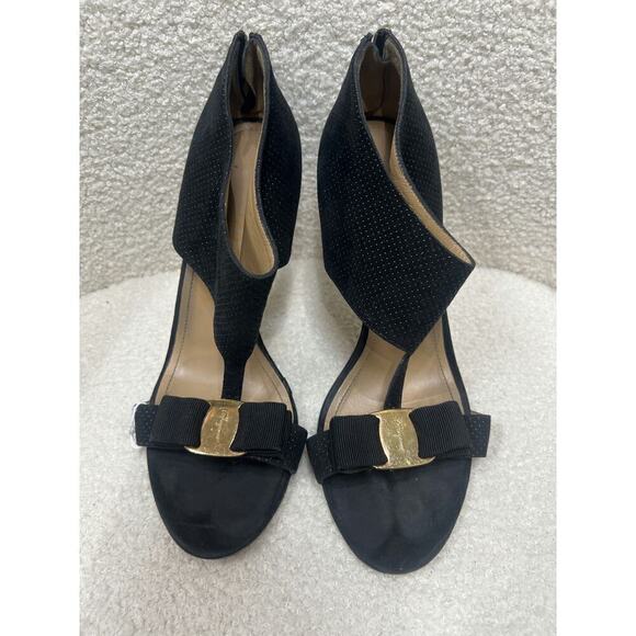 Salvatore Ferragamo black gold beaded suede heels with  Salvatore Ferragamo Black Suede Heels - Women\'s Size 37.5